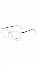 Load image into Gallery viewer, Clear acetate square eyeglasses with black metal temples, featuring the Esquire Opticals .
