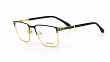 Load image into Gallery viewer, A pair of eyeglasses for men with a black metal front and gold metal rims, featuring gold-accented temples and clear lenses. The brand Premium quality 
